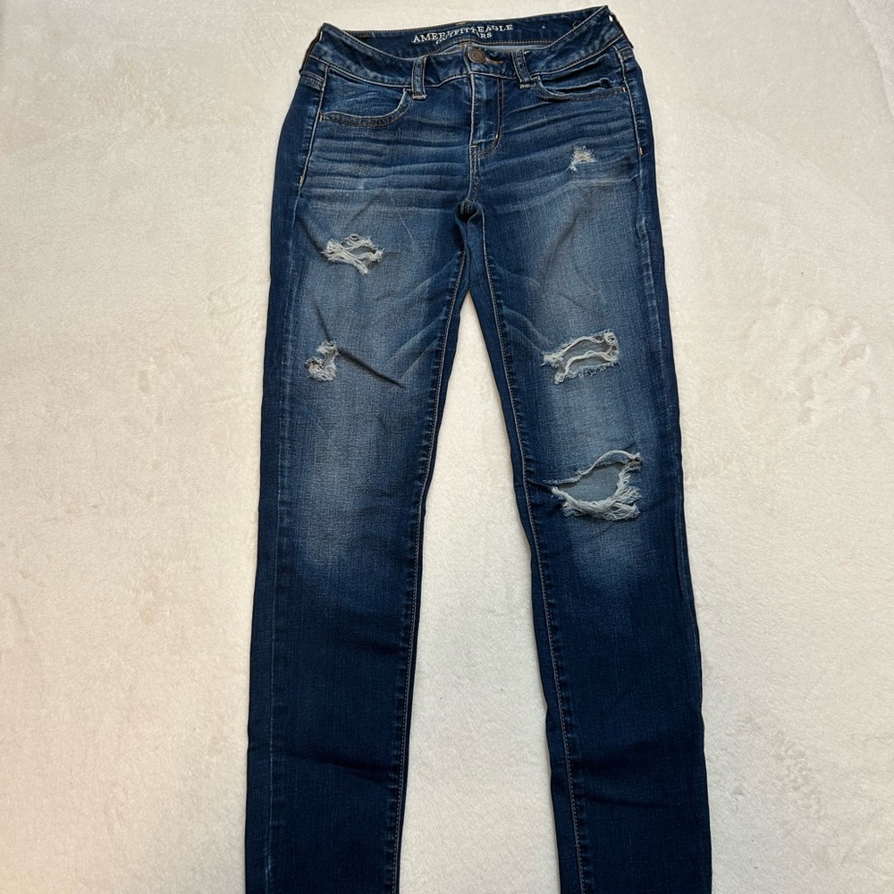 American Eagle Blue Skinny Jeans with Ripped Details
